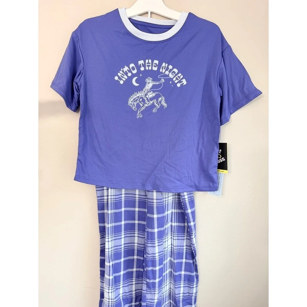 Art Class Pajama Set Girls L 10/12 Purple Cowboy Plaid 2pc Sleepwear NWT